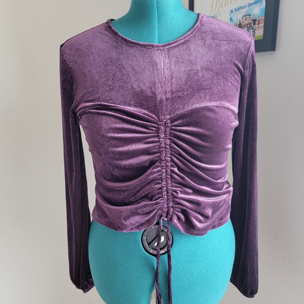 And Now This Women's Ruched Velvet Top Plum DarkPurple L